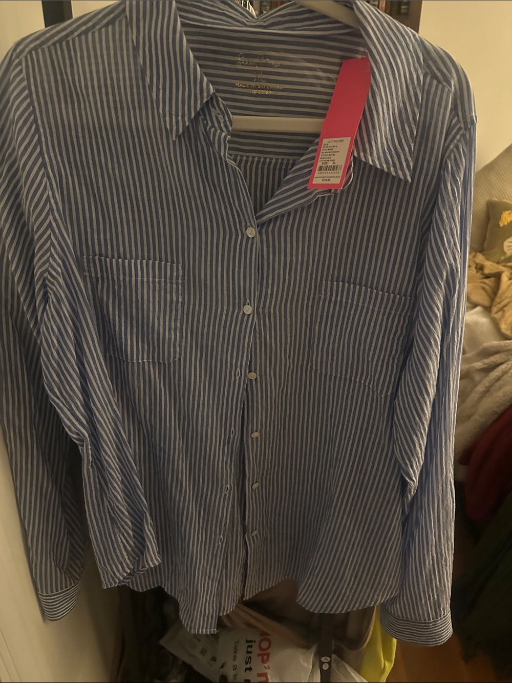 Lilly Pulitzer Blue and White Striped Button-Up Blouse